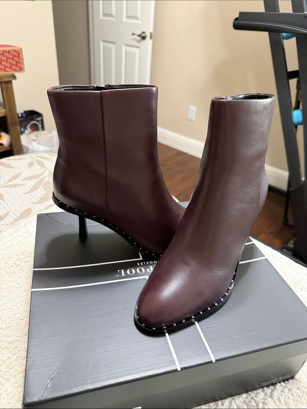 Liverpool Burgundy Leather Ankle Boots with Studded Sole